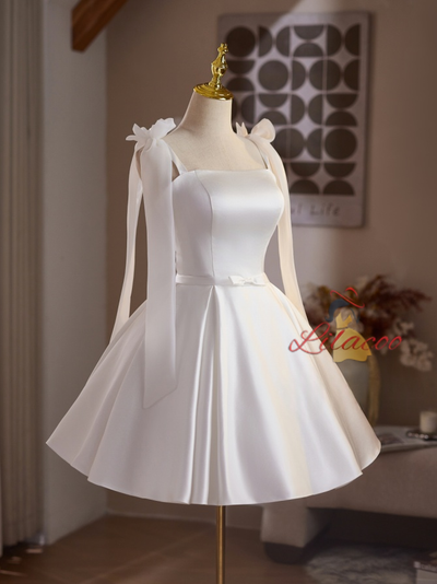 White Satin Straps Wedding Dress