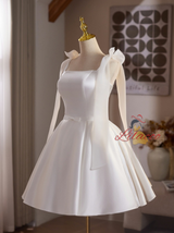 White Satin Straps Wedding Dress