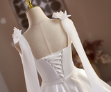 White Satin Straps Wedding Dress