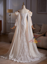 White Mermaid Lace Long Sleeve Wedding Dress