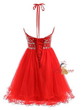 Black Tulle Halter Backless Homecoming Dress