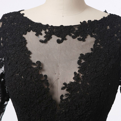 Black Tulle Lace Short Sleeve Homecoming Dress