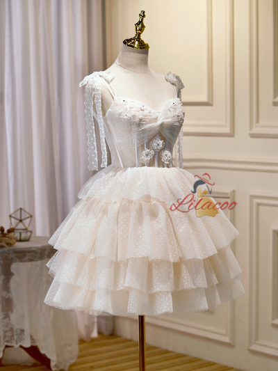 Ivory Tulle Beading Lace Homecoming Dress
