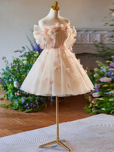 Champagne Tulle 3D Flower Homecoming Dress