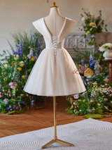 Light Champagne Tulle V-neck Homecoming Dress