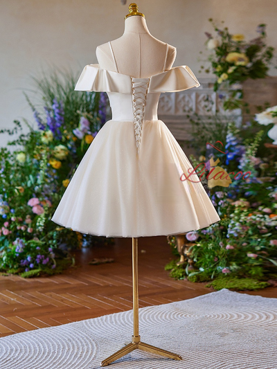 Champagne Tulle Straps Pleats Homecoming Dress