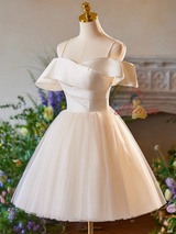 Champagne Tulle Straps Pleats Homecoming Dress