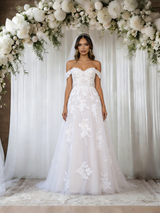 White Tulle Off the Shoulder Lace Wedding Dress