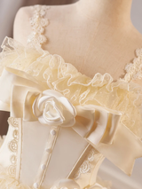 Champagne Satin Flower Homecoming Dress