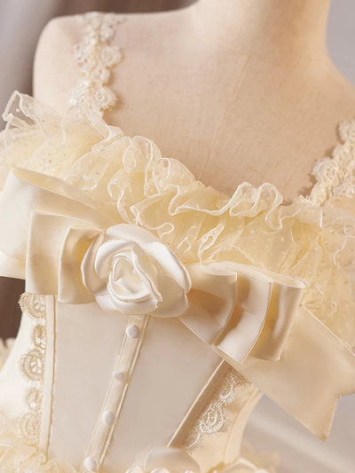 Champagne Satin Flower Homecoming Dress