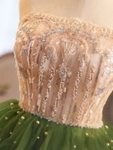 Green Tulle Strapless Sequins Beading Homecoming Dress