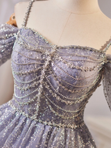 Blue Tulle Sequins Straps Homecoming Dress