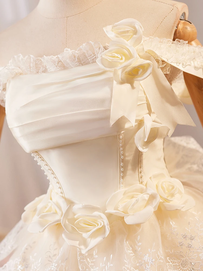 Champagne Lace Tiers Homecoming Dress
