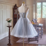 Gray Tulle Spaghetti Straps Homecoming Dress