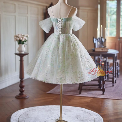 Ligth Green Tulle Straps Sequins Homecoming Dress