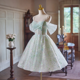 Ligth Green Tulle Straps Sequins Homecoming Dress