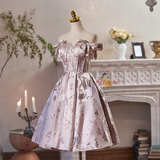 Pink Satin Embroidery Bow Homecoming Dress