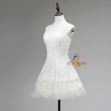 White Tulle Lace Spaghetti Straps Homecoming Dress