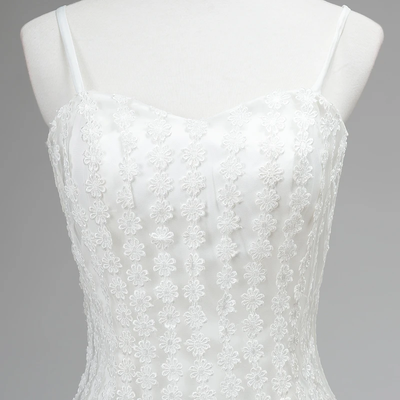White Tulle Lace Spaghetti Straps Homecoming Dress