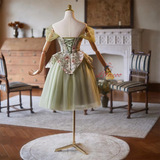 Green Tulle Embroidery Homecoming Dress