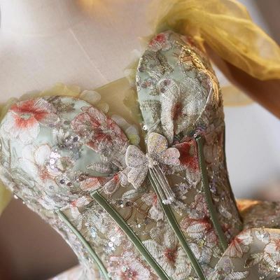 Green Tulle Embroidery Homecoming Dress