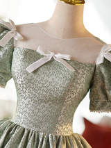 Green Puff Sleeve Bow Homecoming Dress