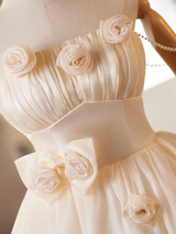 Champagne Tulle Pleats Flower Homecoming Dress