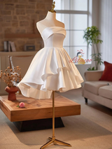 White Satin Strapless Homecoming Dress