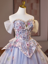 Purple Tulle Embroidery Homecoming Dress