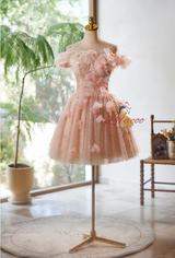 Pink Tulle Sequins Flower Homecoming Dress
