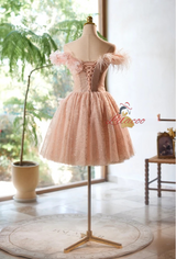 Pink Tulle Sequins Flower Homecoming Dress