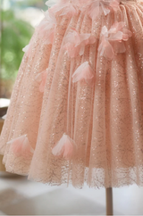 Pink Tulle Sequins Flower Homecoming Dress