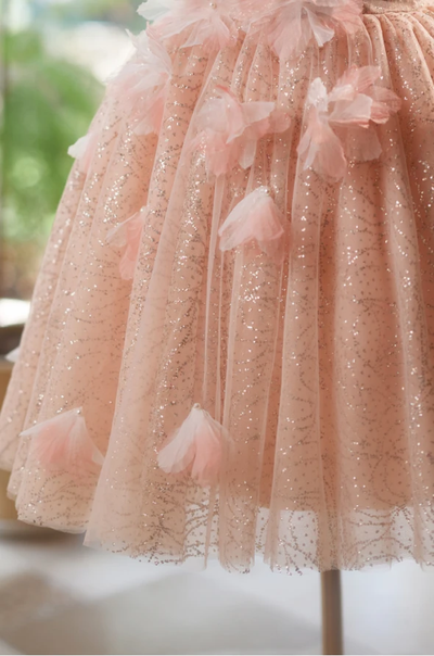 Pink Tulle Sequins Flower Homecoming Dress