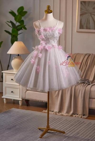 Tulle Sequins Flower Homecoming Dress