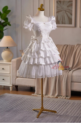 White Satin Bow Homecoming Dress