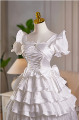 White Satin Bow Homecoming Dress