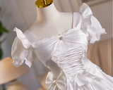 White Satin Bow Homecoming Dress