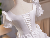 White Satin Bow Homecoming Dress