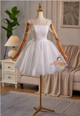 White Tulle Straps Pearls Homecoming Dress