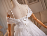 White Lace Spaghetti Straps Homecoming Dress