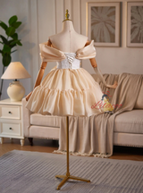 Champagne Off the Shoulder Bow Homecoming Dress