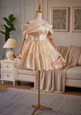 Champagne Off the Shoulder Bow Homecoming Dress