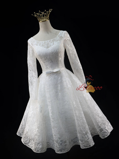 White Lace Long Sleeve Homecoming Dress
