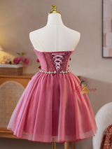 Burgundy Tulle Flower Homecoming Dress