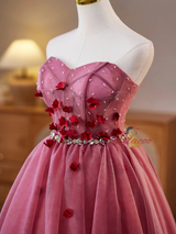 Burgundy Tulle Flower Homecoming Dress