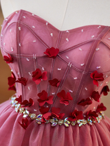 Burgundy Tulle Flower Homecoming Dress
