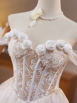 White Lace Off the Shoulder Flower Homecoming Dress