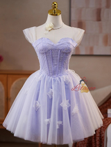 Purple Tulle Lace Homecoming Dress