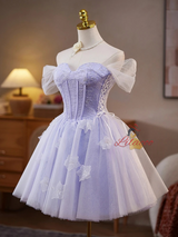 Purple Tulle Lace Homecoming Dress