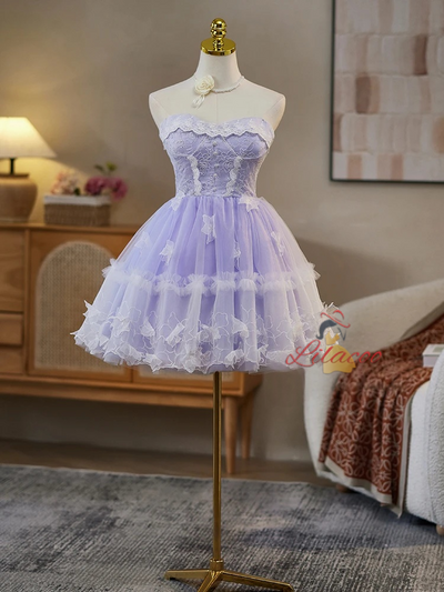 Purple Tulle Lace Homecoming Dress
